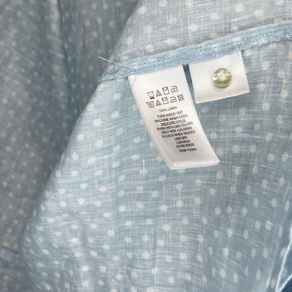 Rachel Zoe 100% Linen Light Blue Polkadot Women's Short-sleeve Button Up Shirt - Picture 4 of 5